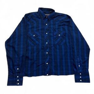Roper cropped mens button up Blue and Navy Shirt pearl snap